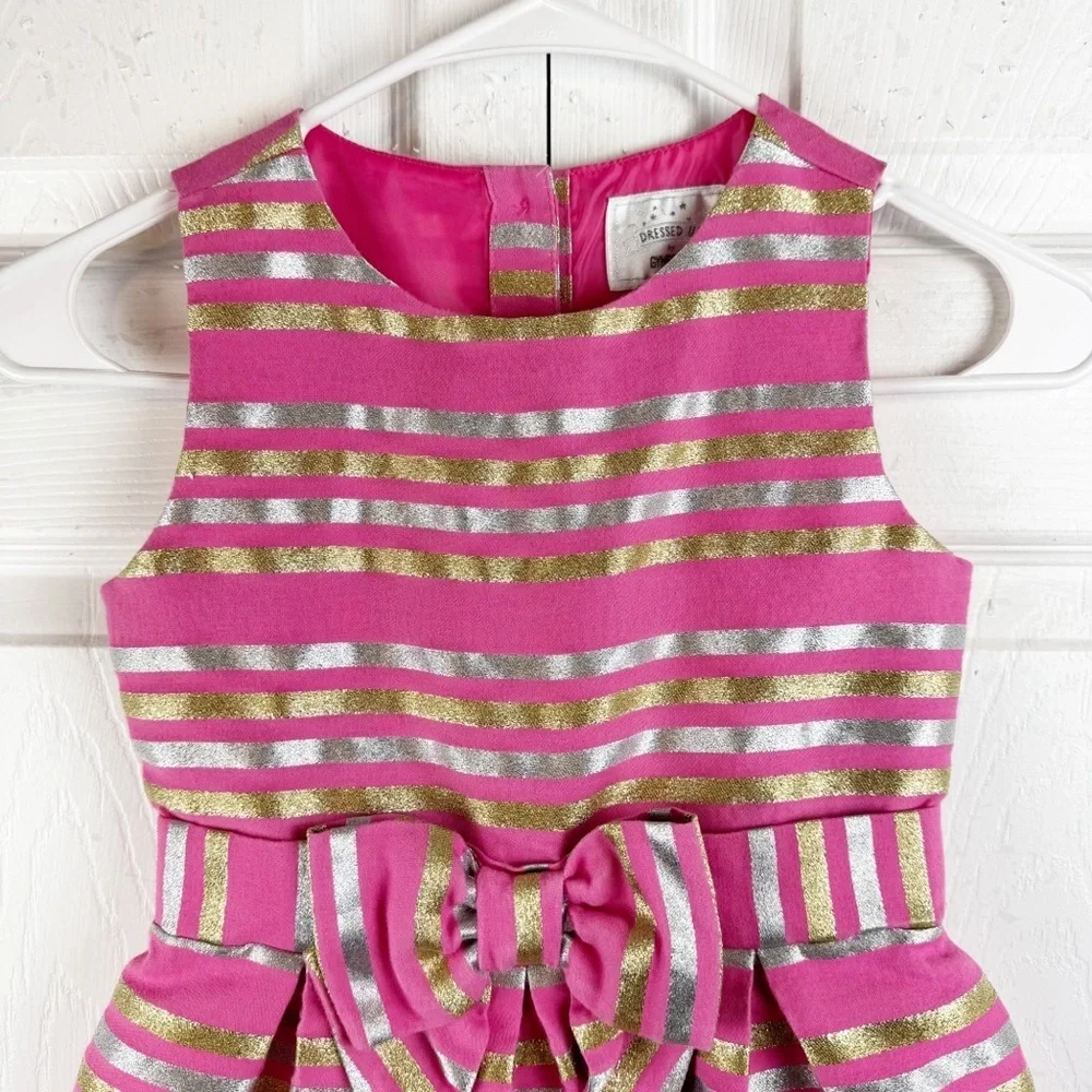 Dressed Up by Gymboree Family Brunch Girls Pink Metallic Shimmer Striped Dress